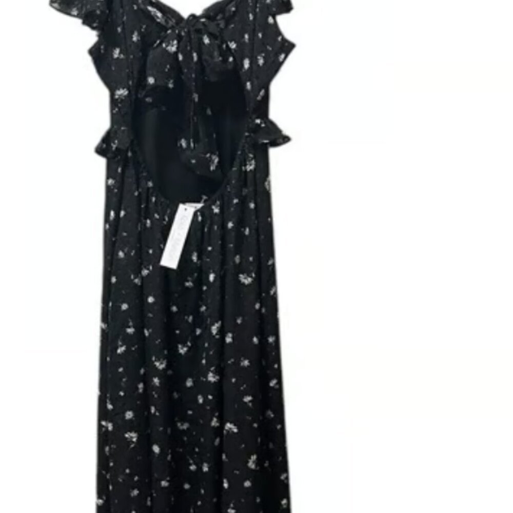 Koko + Mason Black Floral Open Back Whimsigoth Dark Romantic Maxi Dress L NWT - Picture 5 of 9